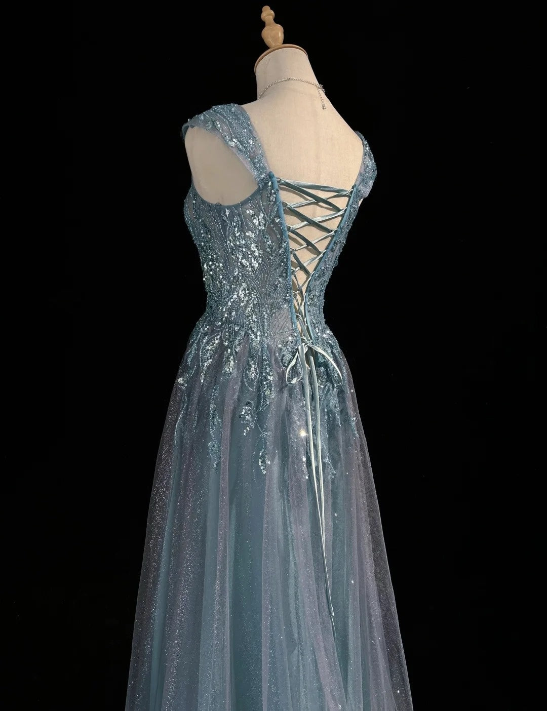 Vintage Prom Dresses Inspo A Line Sweetheart Blue Tulle 90s With Lace Beading For Women Formal Gowns N3312