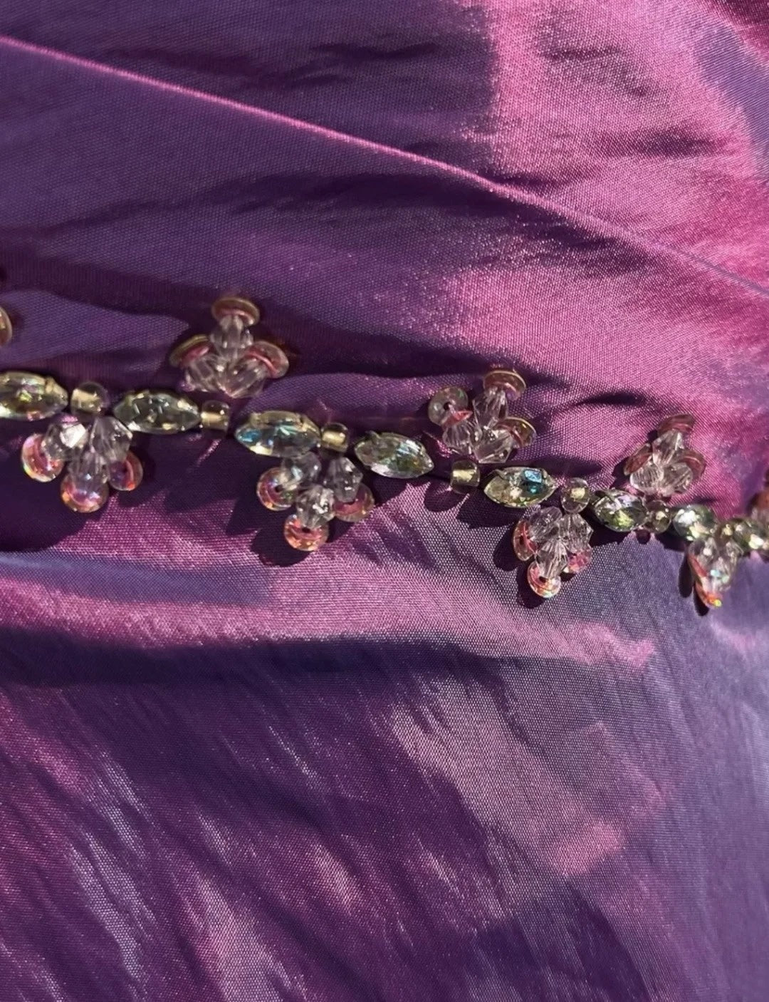 Robes de bal vintage sirène bustier en taffetas violet avec perles, longue robe de soirée années 80 N2625