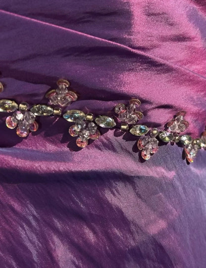 Robes de bal vintage sirène bustier en taffetas violet avec perles, longue robe de soirée années 80 N2625
