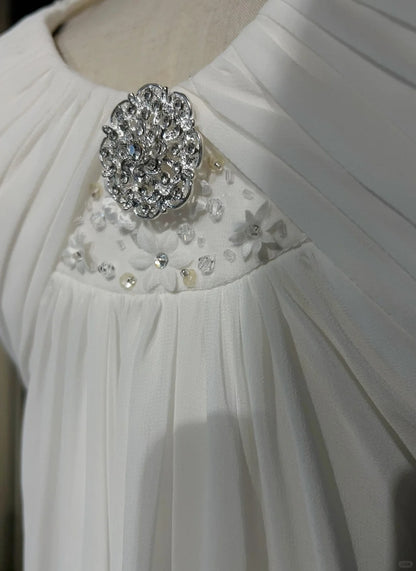 Einfache weiße Abschlussballkleider A-Linie V-Ausschnitt Chiffon Ärmellos mit Perlen Semi-formelles Abendkleid N3820