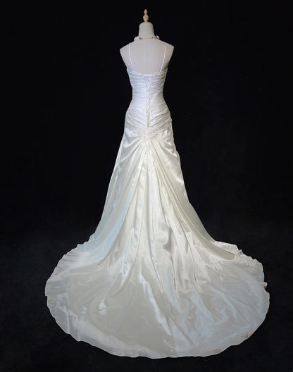 Robes de mariée uniques sirène, fines bretelles, ivoire avec appliques volantées, longue robe de mariée N3631