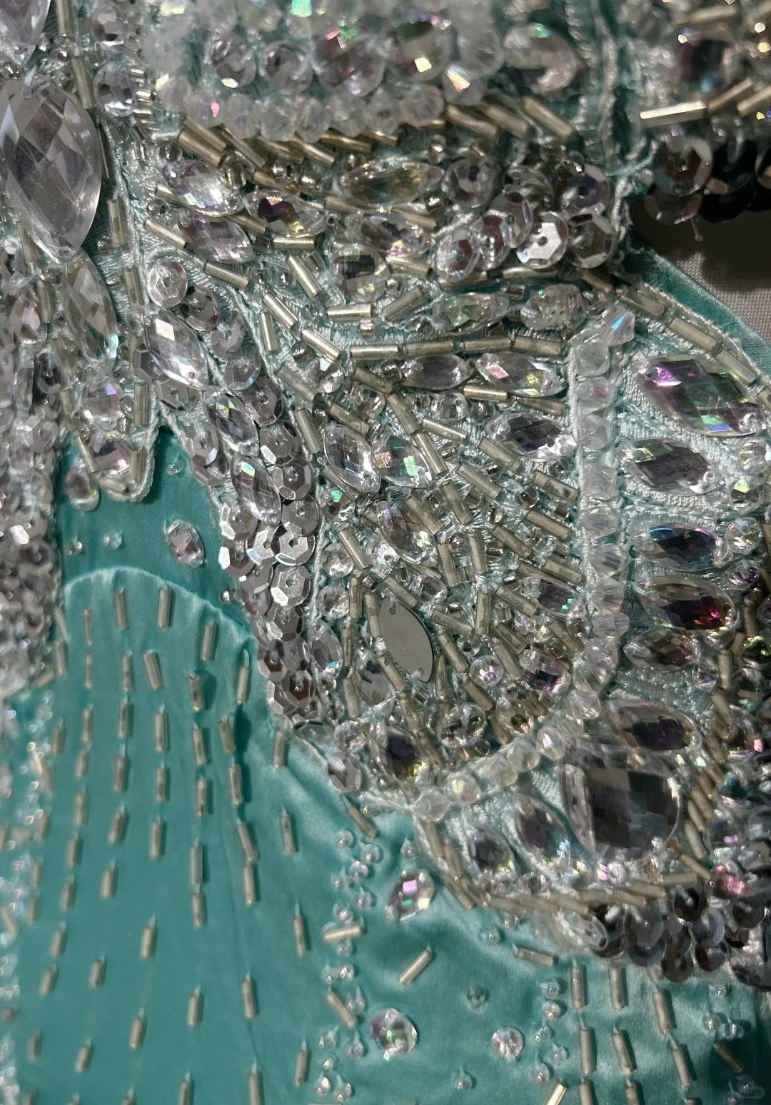 Elegante Abschlussballkleider Meerjungfrau Spaghettiträger Rückenfrei Tiffany-Blau Chiffon Mit Perlen Lang Formelle Abendgarderobe N3708
