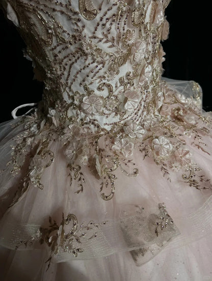 Sweet Ball Gown Spaghetti Strap Tulle With Flowers Sweet 16 Dresses Quinceanera Dress Long 15 Vestidos De Fiesta N4219