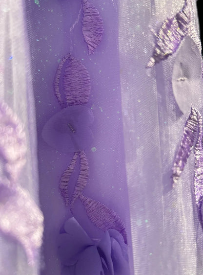 Prinzessinnen-Ballkleider, schulterfrei, fliederfarben, mit 3D-Blumen, festliche Abendmode N3894
