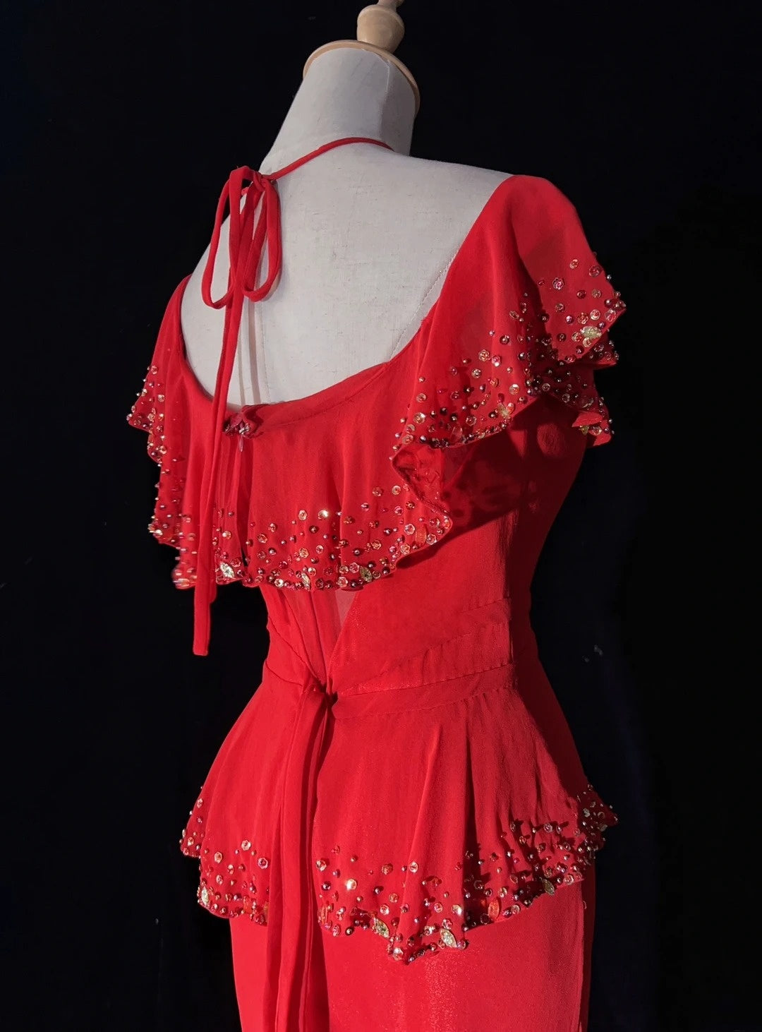 Vintage Prom Dresses Inspo Mermaid Halter Red Chiffon With Beading For Women Formal Dress N3265