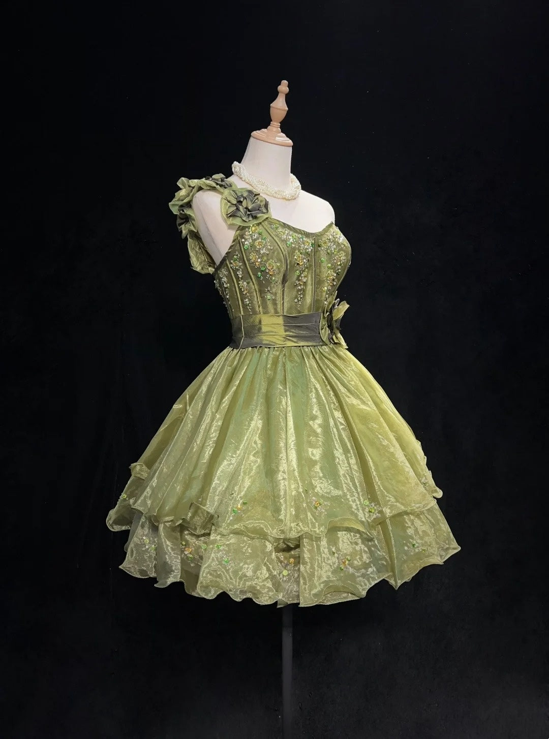 Hübsches Ballkleid One Shoulder Olivgrün Organza Kurz Mini Homecoming Kleider Hoco Kleider N2835
