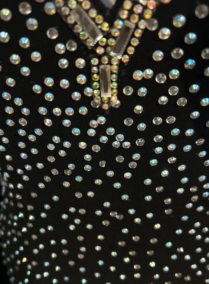 Robe de soirée longue sirène vintage noire dos nu des années 2000 pour bal de promo N2572
