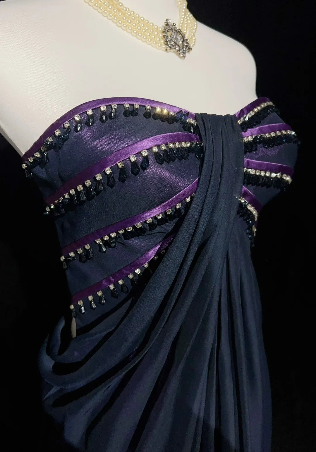 Robes de bal vintage esthétiques, coupe trapèze, bustier cœur, violet, avec perles, robe de soirée longue N3064
