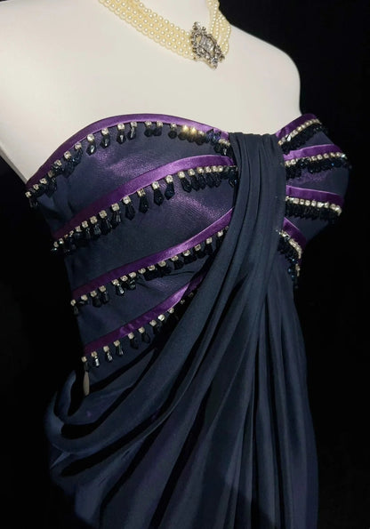 Robes de bal vintage esthétiques, coupe trapèze, bustier cœur, violet, avec perles, robe de soirée longue N3064