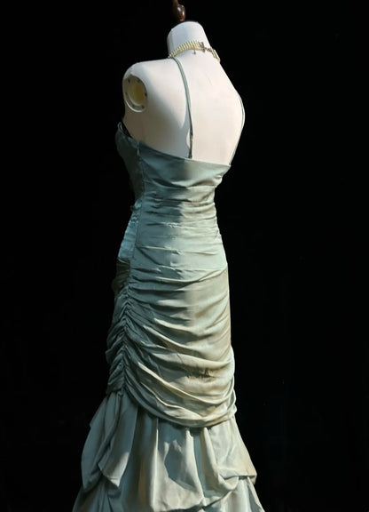 Vintage 1980s Prom Dresses Mermaid Spaghetti Strap Floor Length Light Green Long Formal Party Dress N2534