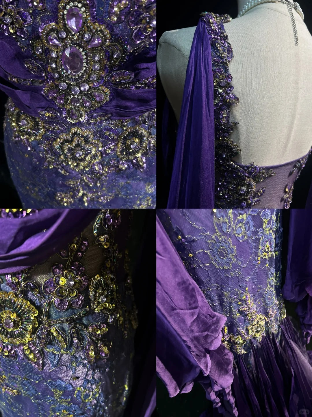 Vintage Prom Dresses 90s Mermaid Square Neck Purple Chiffon Long Lace With Beading Evening Formal Outfits RB5142