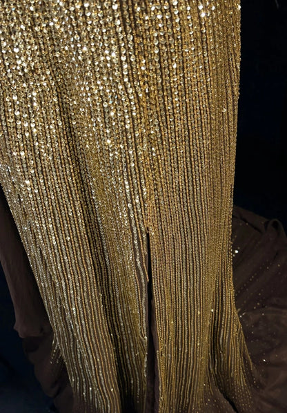 Robe de soirée sirène vintage des années 2000 à une épaule, à sequins dorés, longue robe de bal étincelante N2574