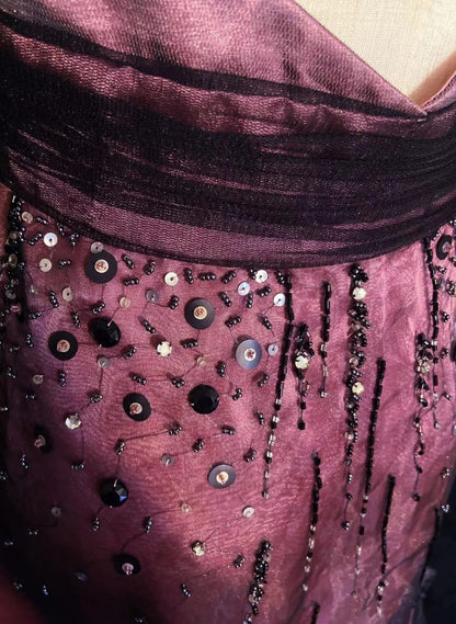 Robes de bal intemporelles sans manches ligne A en tulle noir longueur thé avec perles robe de rentrée N3255