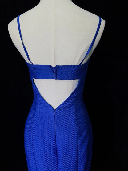Vintage Abschlussballkleider 80er Meerjungfrau Spaghetti-Träger Königlich Blau Lange Formelle Abendgarderobe N3486