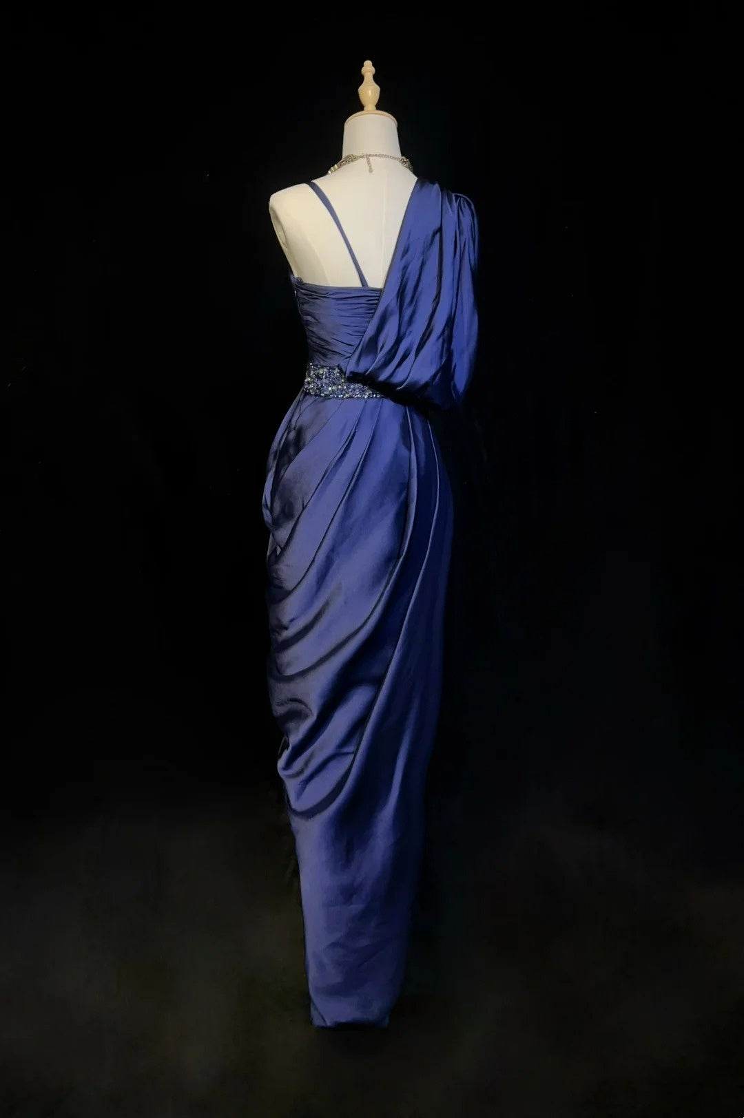 Robes de bal vintage fourreau bleu marine satin années 1990 longue robe de soirée formelle N2663