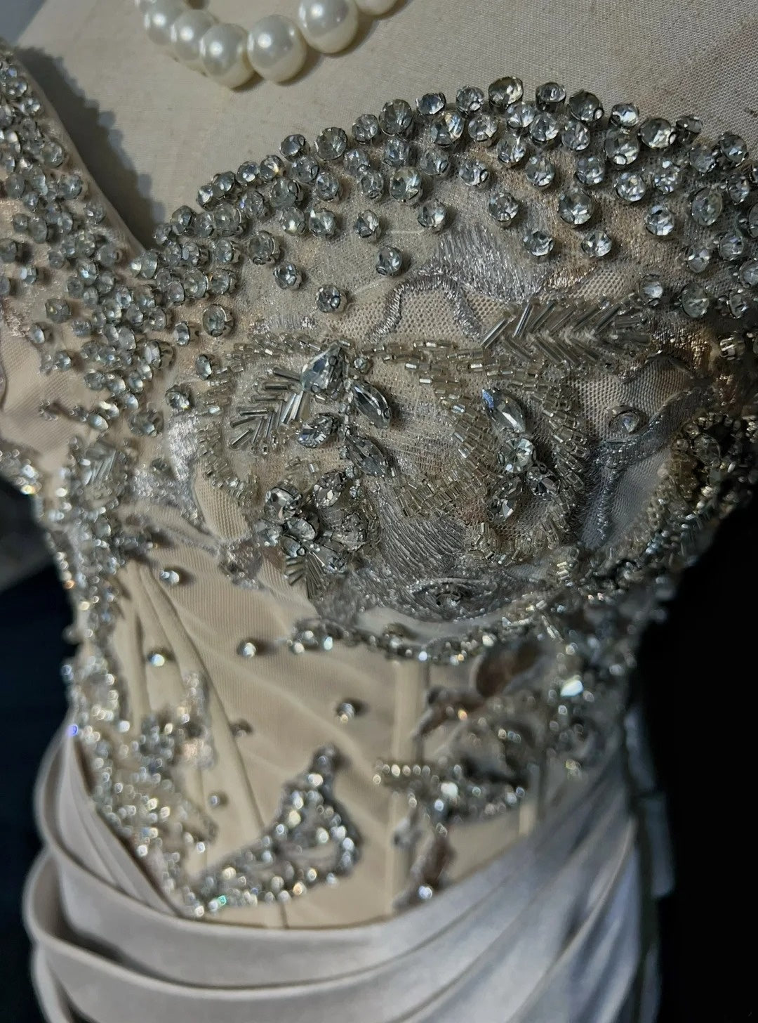Robes de bal vintage des années 80 sirène bustier gris argenté avec perles tenues de soirée semi-formelles N3638