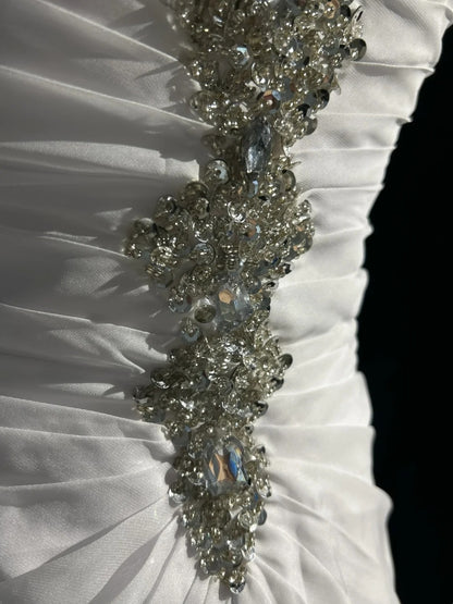 Robes de Mariée Intemporelles Sirène Dos Nu Chiffon Satin Blanc Avec Perles Longue Robe de Mariée N3474