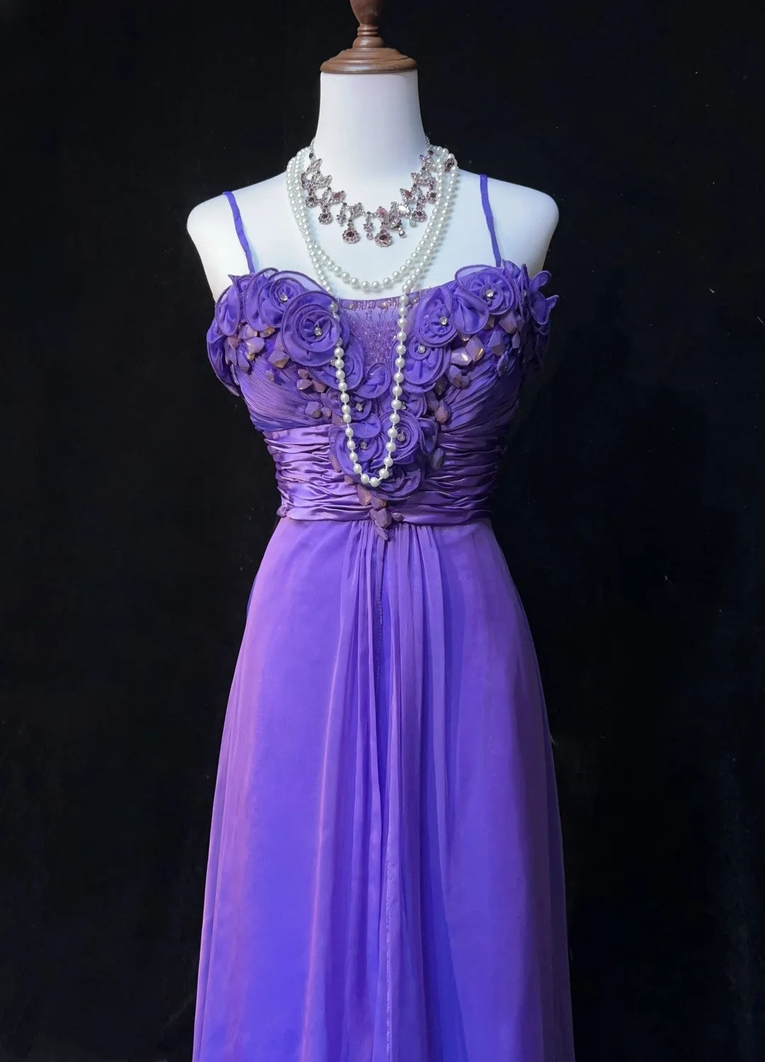 Robes de bal vintage Trapèze Bretelles spaghetti Chiffon Raisin Sans manches Années 80 Robe de soirée longue N2631