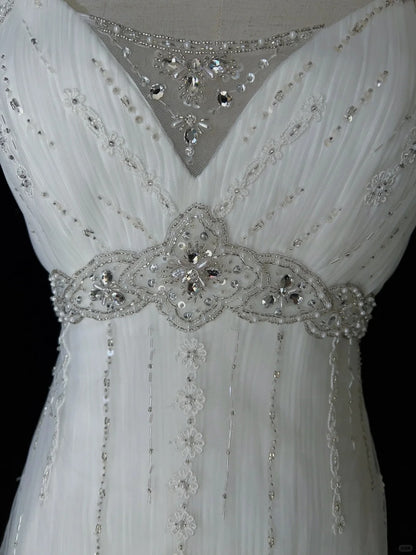 Robes de mariée uniques, ligne A, fines bretelles, tulle blanc avec perles, longue robe de mariée N3646