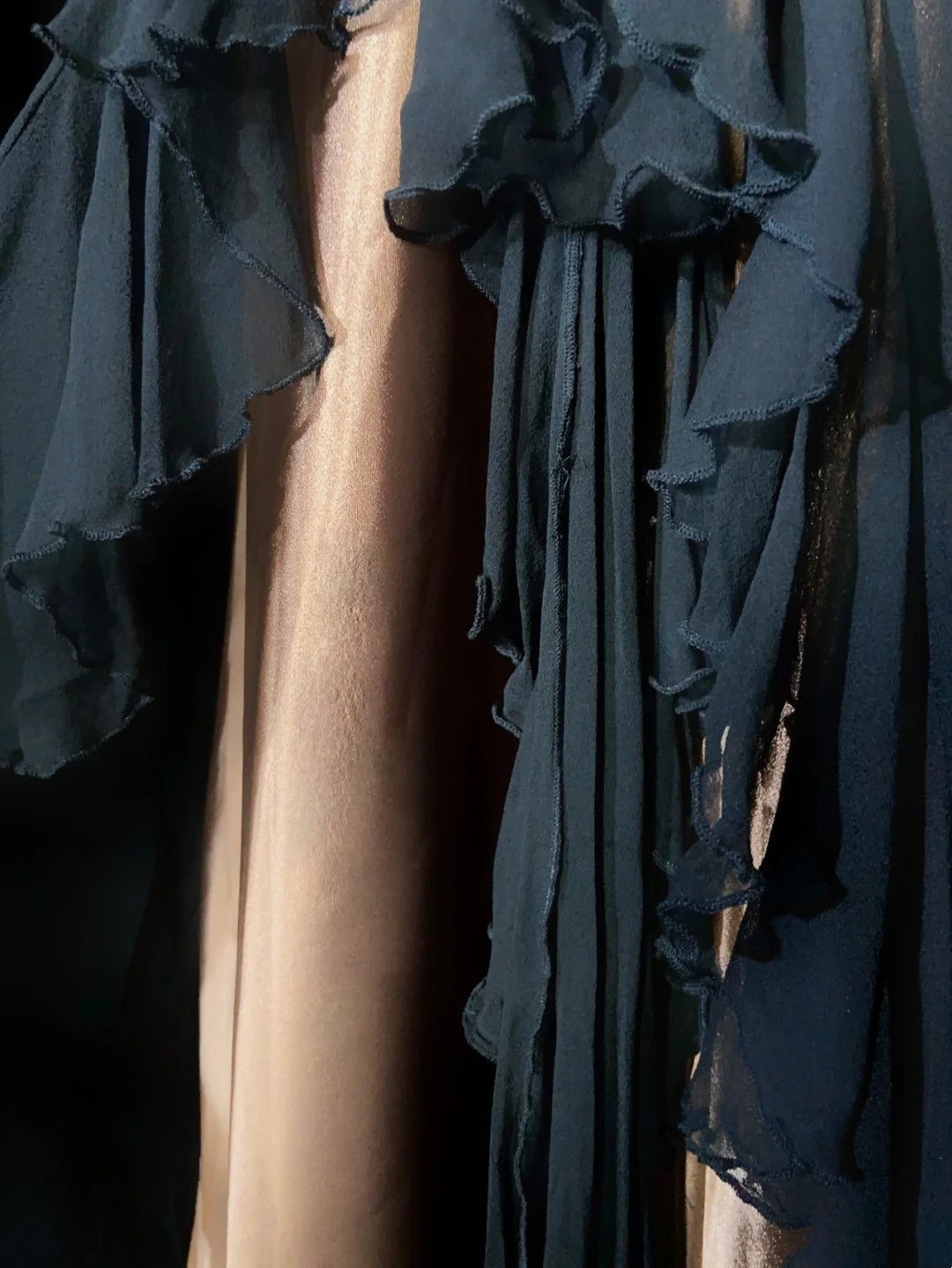 Vintage-Abschlussballkleider Spaghettiträger Meerjungfrau Braun Satin Schwarz Chiffon Lange Formelle Abendkleider N3861