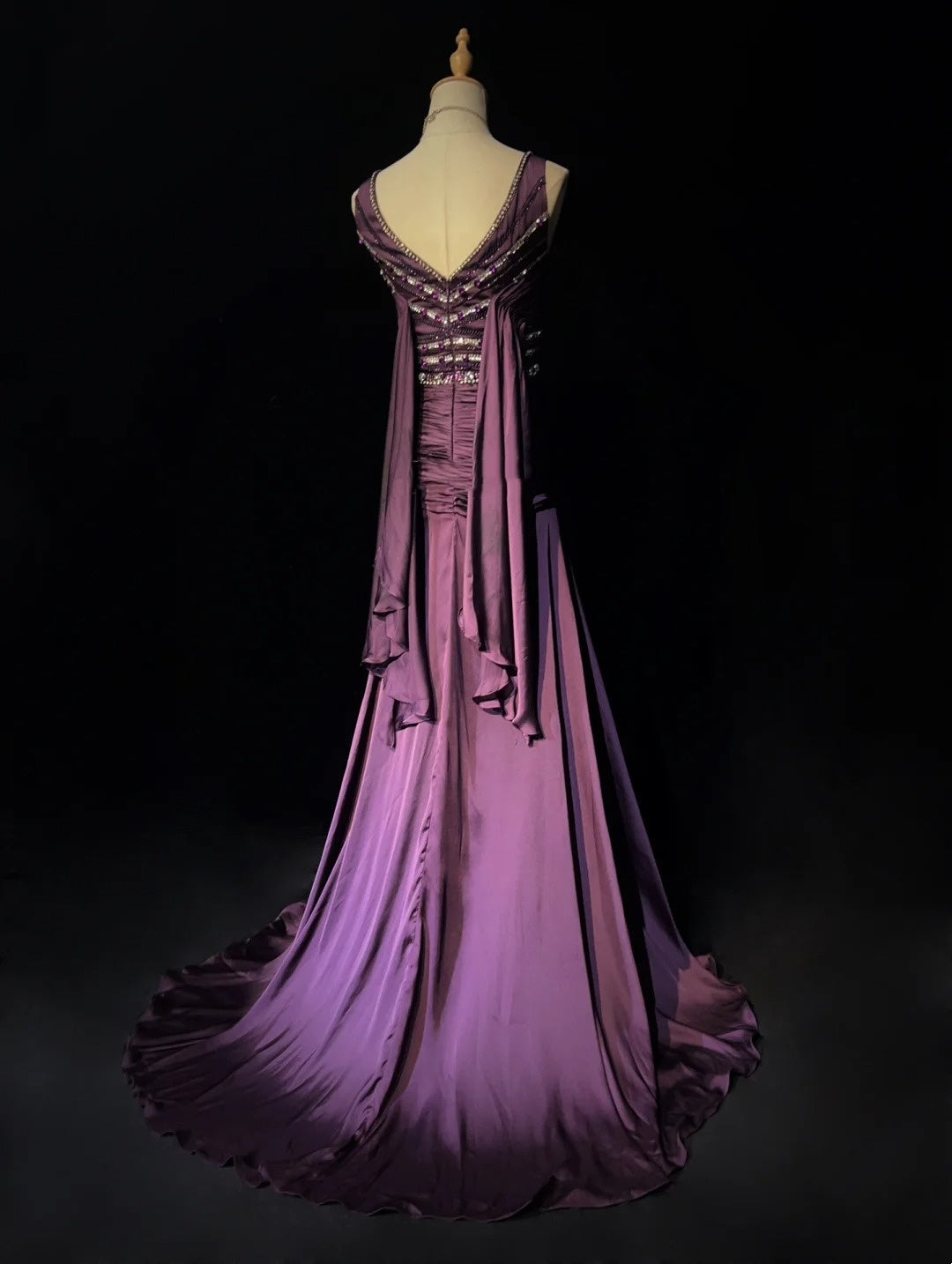 Vintage Prom Dresses Mermaid V Neck Purple Chiffon 80s With Beading Long Formal Evening Outfits N3896