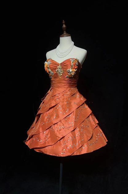 Süßes Ballkleid Sweetheart Orange Taft Abschlussball Kurze Mini-Heimkehrkleider Hoco Kleid N2891