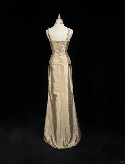 Vintage Prom Dresses 1950s High Low Square Neck With Beading Cape Sleeveless Evening Formal Outfits RB4327