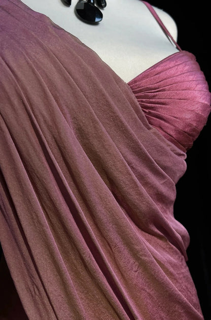 Robes de bal vintage des années 60, sirène asymétrique, bretelles, mousseline rose avec longue robe de bal à volants N3095