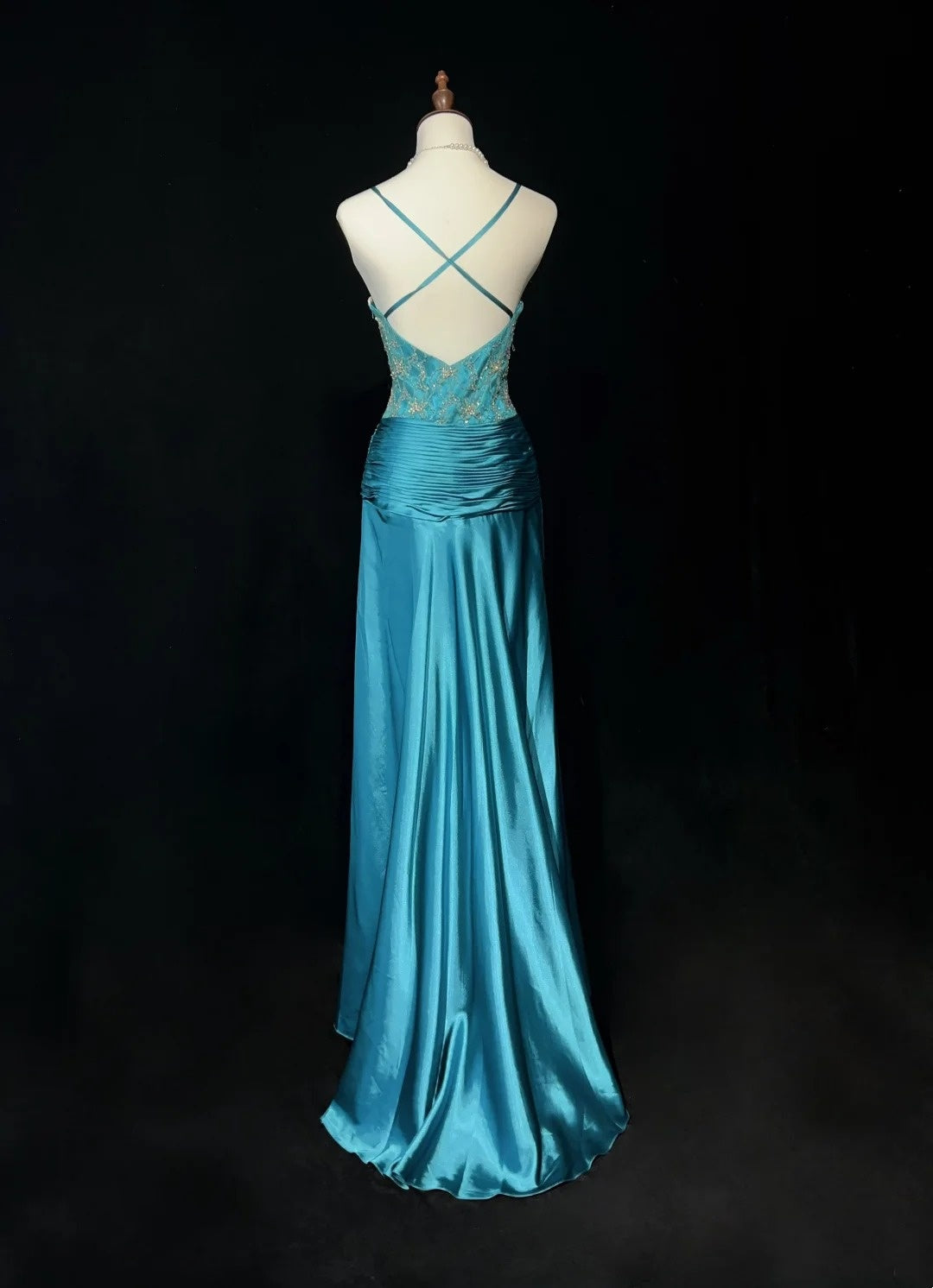 Vintage Prom Dresses Meerjungfrau Spaghettiträger Blau Satin 1990er Lange Formelle Abendkleid N2643