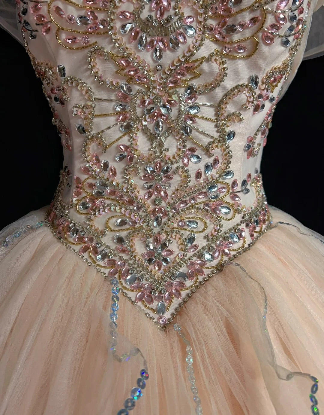 Robe de bal bustier manches courtes rose à paillettes longue robe de soirée d'anniversaire de bal avec veste N2861