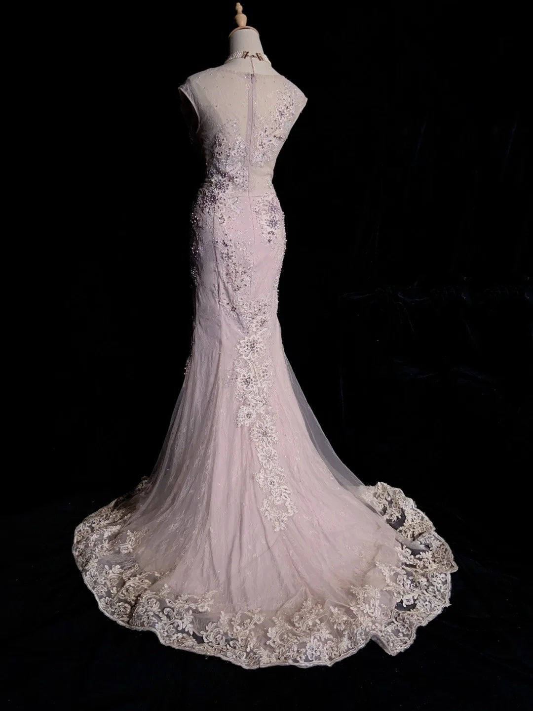 Robes de bal vintage des années 80 sirène col en V rose dentelle applique longues tenues de soirée formelles N3481