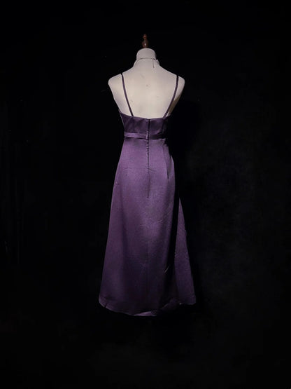 Einfache Abendkleider A-Linie Spaghettiträger Traube Teelänge Formelles Partykleid N2530