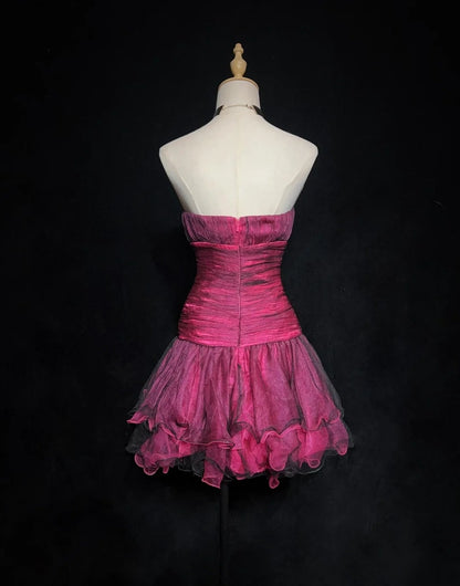 Einzigartiges Ballkleid Spaghetti-Träger Hot Pink Mini Kurz Y2K Ideen Abschlussballkleider Hoco Kleider N3092
