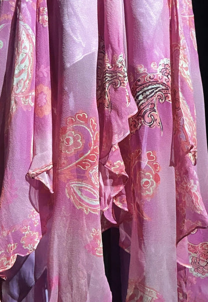 Inspiration robes de bal vintage trapèze asymétrique en mousseline rose avec perles, longue robe de soirée années 80 N2734