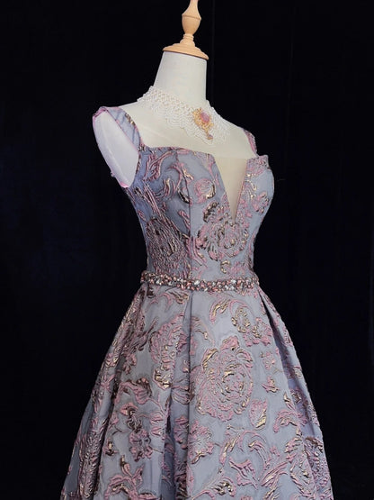 Robes de bal modestes à bretelles spaghetti en dentelle lilas avec perles, longues tenues de soirée N3463