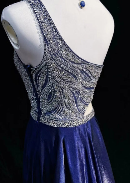 Robes de bal simples, ligne A, asymétrique, bleu roi, longueur ras du sol, perles, robe de soirée formelle N3688