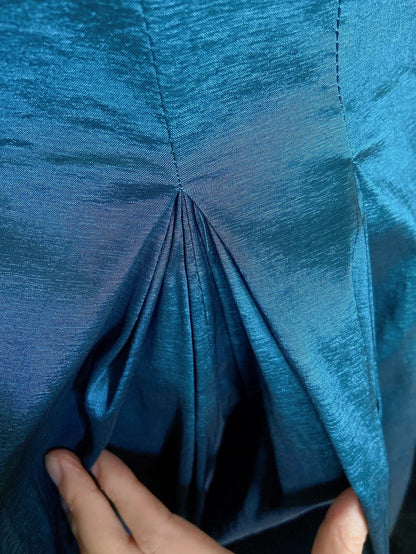 Magnifiques robes de bal de promo en satin bleu bustier avec volants longues tenues de soirée N3377