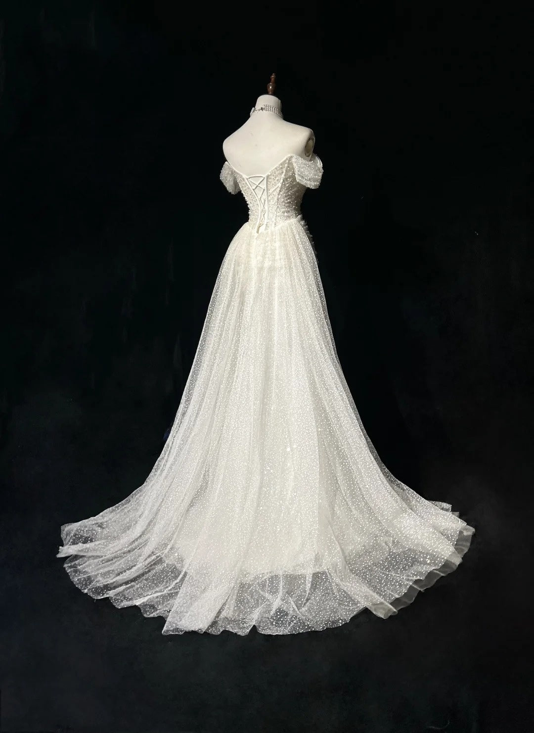 Robes de mariée uniques sirène, épaules dénudées, paillettes avec volants, longue robe de mariée blanche N3619