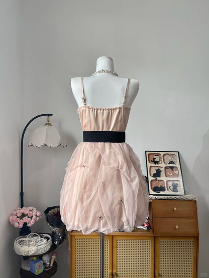 Vintage A Line Spaghetti Strap Pink Chiffon 16th Birthday Homecoming Dress Graduation Outfit RB6786