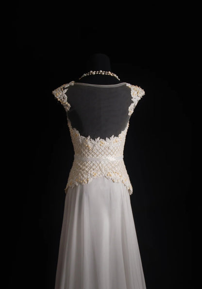 Robe de bal longue blanche en mousseline, coupe trapèze rétro, inspiration pour un 18e anniversaire, robe de soirée N488