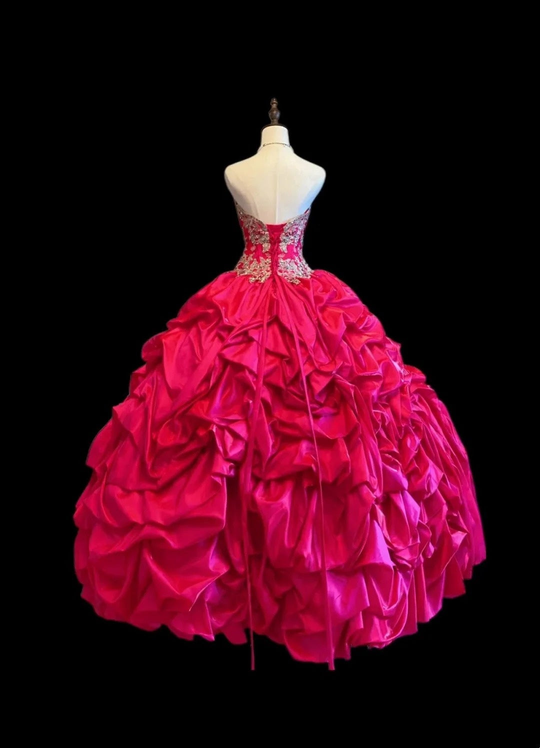 Princess Ball Gown Sweetheart Hot Pink With Layered Tiered Long Sweet 16 Dresses Seventeen Quince Dress RB4027