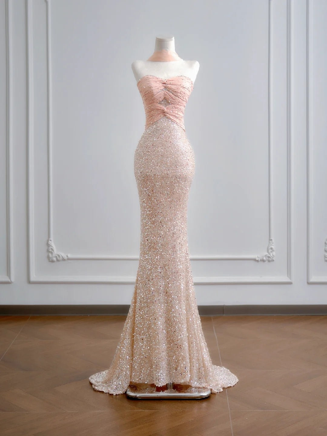 Sparkling Mermaid Sweetheart Champagne Pink Sequin Long Prom Dresses Impress 18th Birthday Outfits Party Gown N386