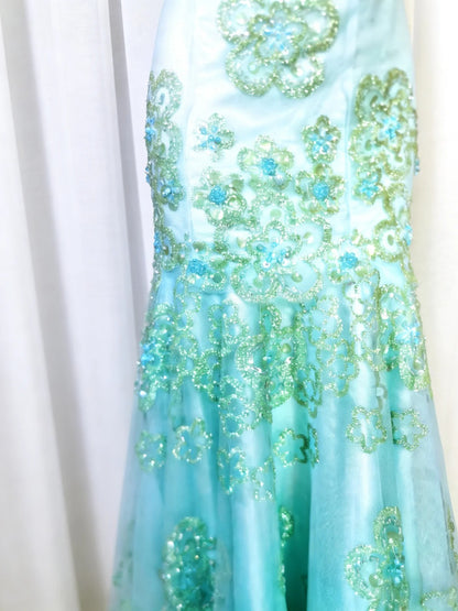 Pretty Prom Dresses Mermaid Strapless Green Lace With Beading Long Formal Dress N3041