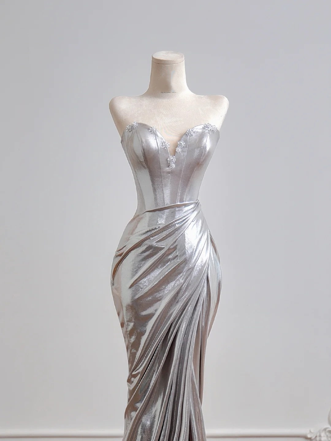 Glitzerndes Meerjungfrauen-Abendkleid mit Pailletten, silberfarben, langes, formelles Abendkleid mit hohem Schlitz, Partykleid N345