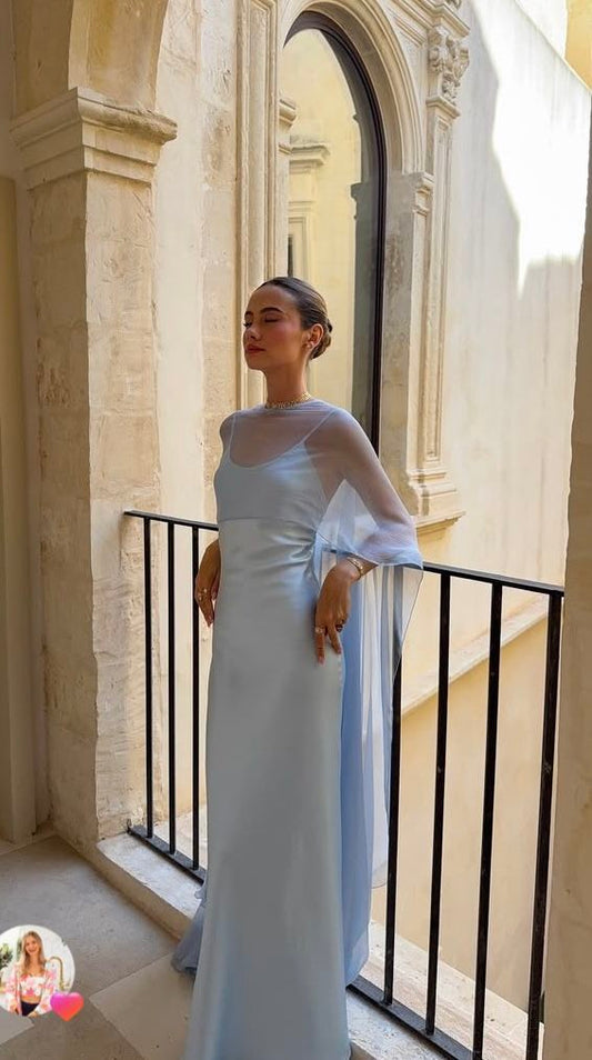 Simple A line Spaghetti Straps Blue Chiffon Party Dresses Prom Dresses Impress Wedding Guest Dress N891