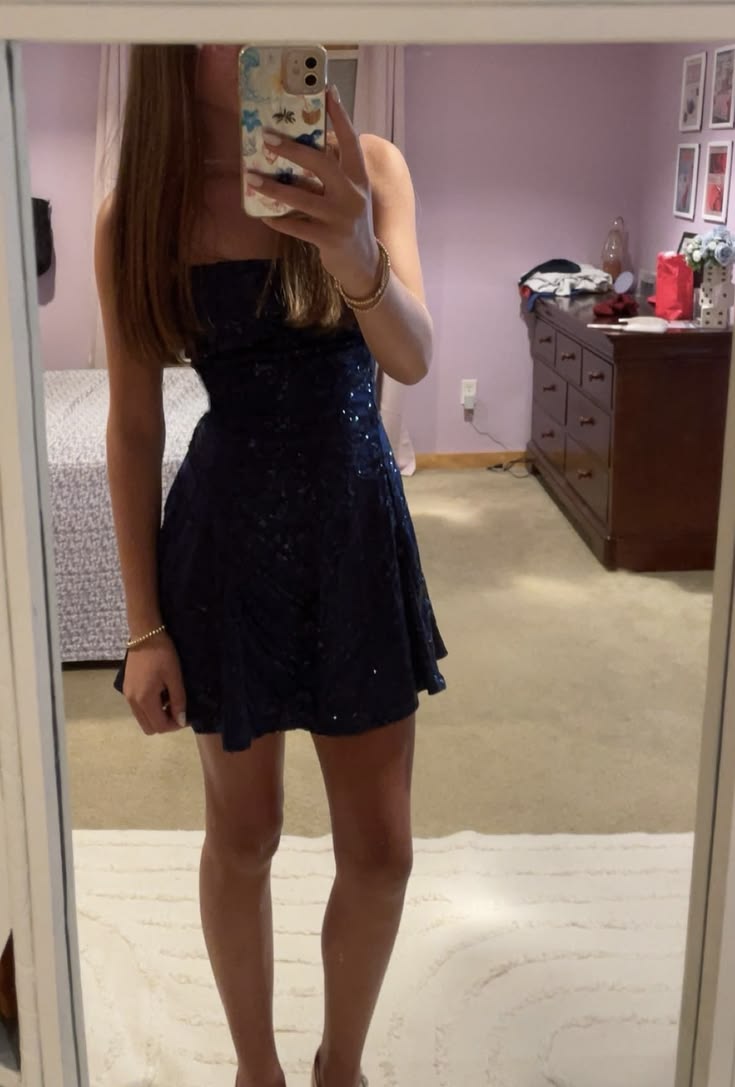 Shiniest Star Pailletten-Minikleid A-Linie Marineblau Pailletten-Abschlusskleider High School für 8. Klasse Homecoming-Kleid RB3323