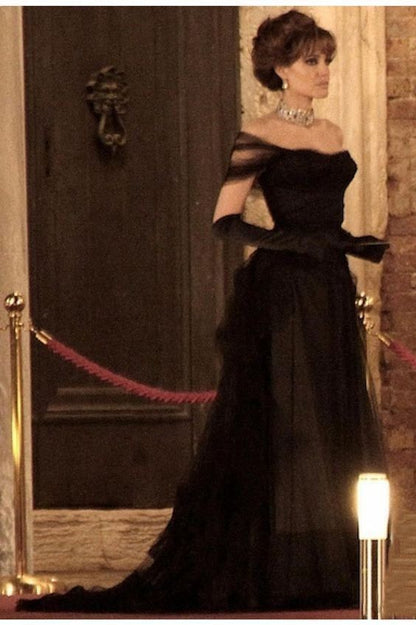 Vintage Ballkleid, schwarz, Geburtstagskleid, schulterfrei, Abiballkleid, Partykleid N1856