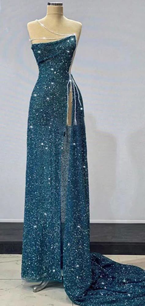 Magnifique robe de bal longue fourreau bleu sarcelle fendue jusqu'à la cuisse AB925