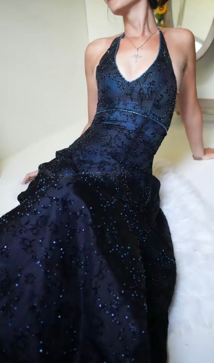 Vintage Mermaid Purple Lace Halter Prom Dresses Long Evening Party Dress Prom Gowns AB326