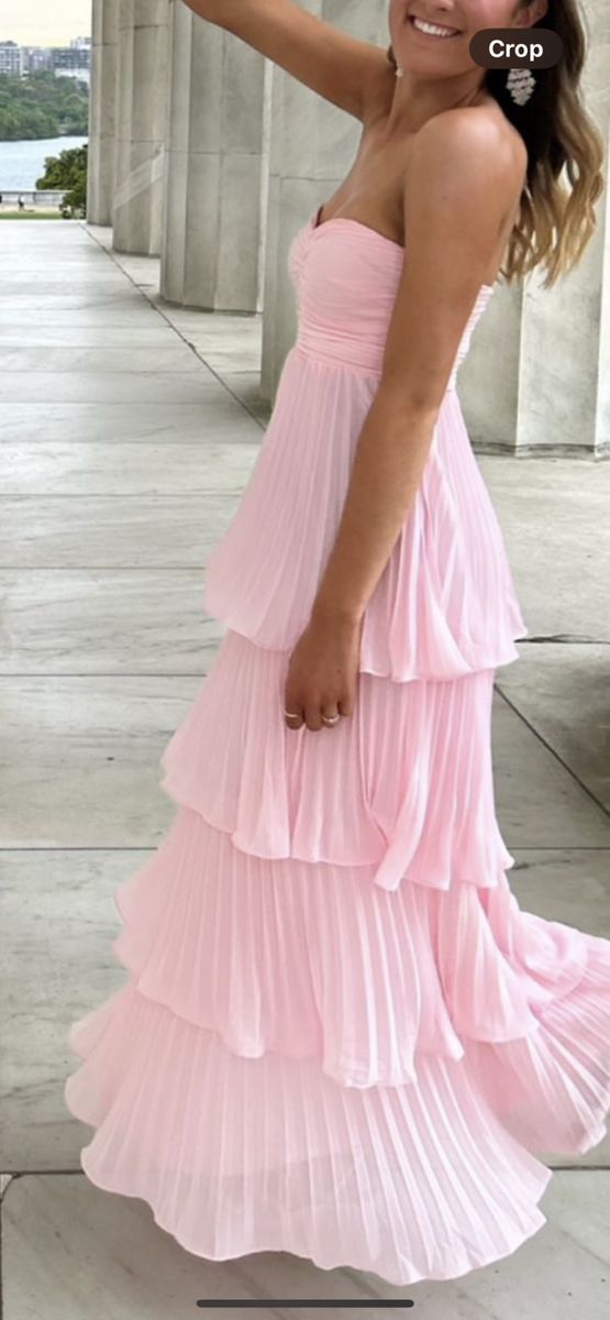 Robe de bal longue rose chic coupe A bustier cœur à volants AB707